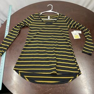LuLaRoe Black and Yellow Striped Long Sleeve Tunic Top